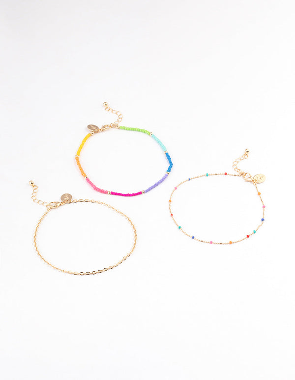 Gold Tiny Beaded Anklet Pack