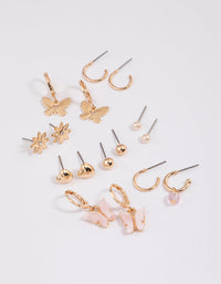 Gold Butterfly Motif Stud & Hoop Earrings 8-Pack - link has visual effect only