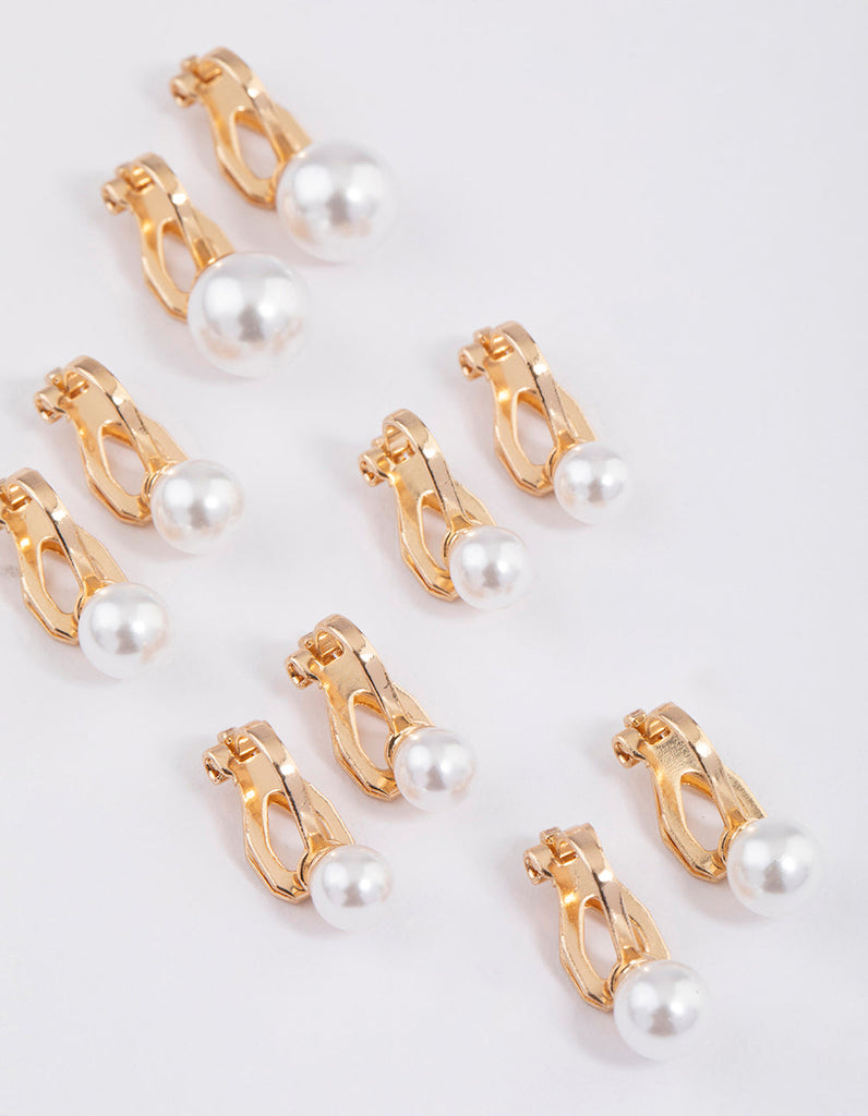 Gold Graduating Pearl Clip On Earrings 5-Pack