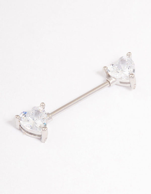 Surgical Steel Cubic Zirconia Double Heart Nipple Piercing