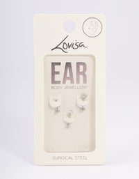 Surgical Steel Cubic Zirconia Pearl & Flower Earrings Pack - link has visual effect only