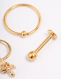 Gold Plated Surgical Steel Bee Ring Earrings Pack - link has visual effect only