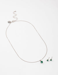 Rhodium Emerald Stone Jewellery Set - link has visual effect only