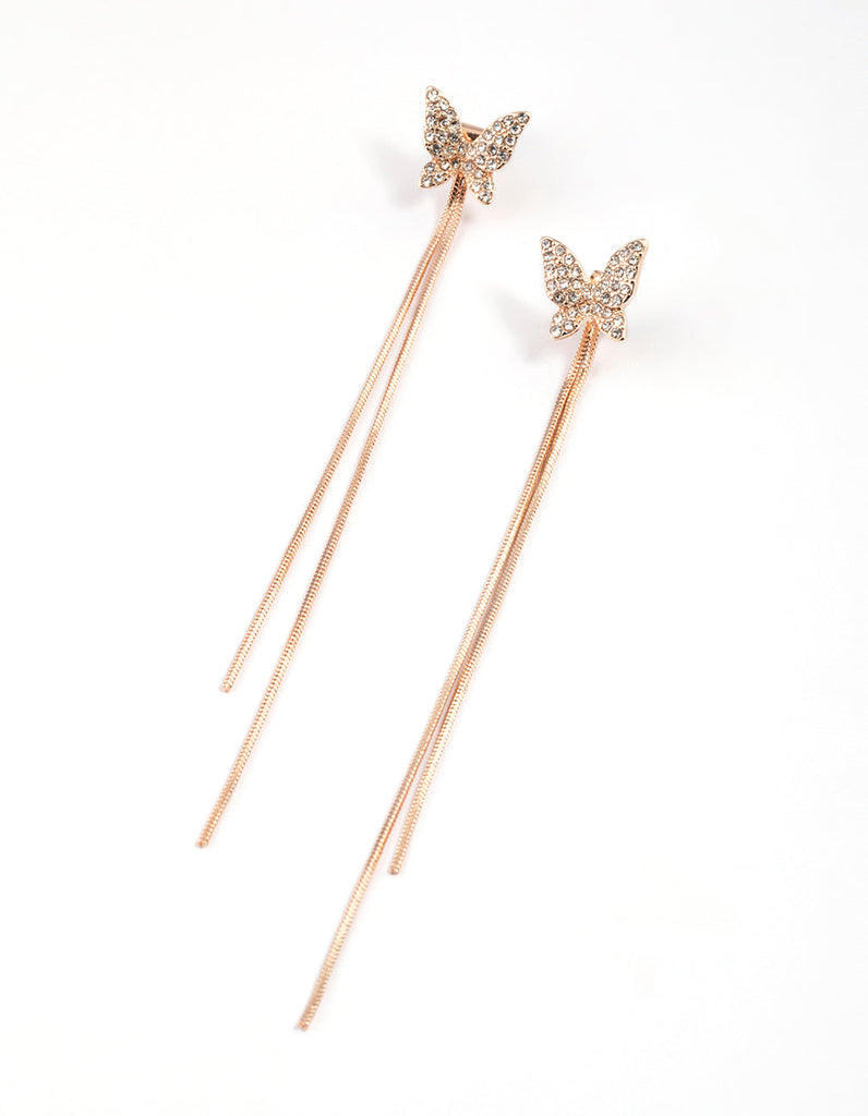 Rose Gold Diamante Butterfly Sandwich Drop Earrings