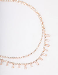 Rose Gold Double Row Dainty Rectangle Diamante Necklace - link has visual effect only