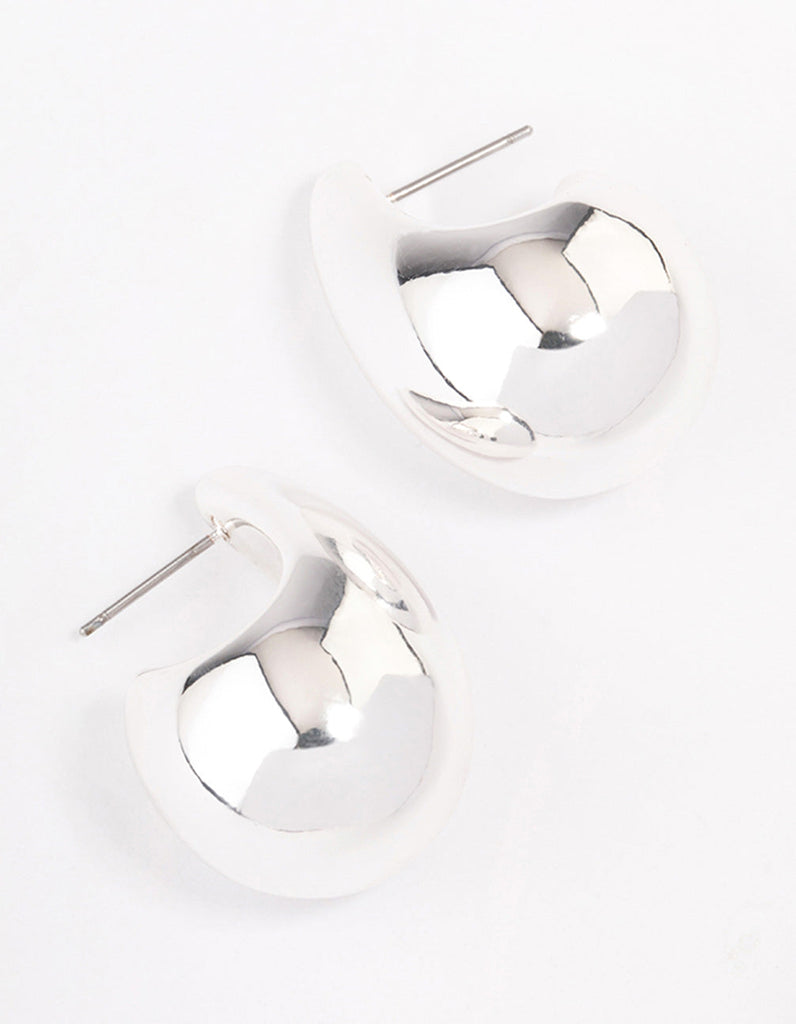 Silver Midi Pear Hoop Earrings