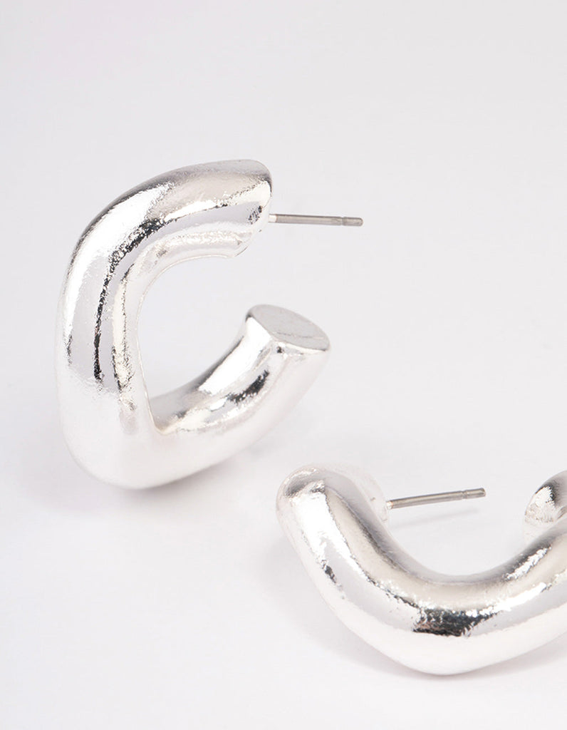 Silver Wave Thick Hoop Earrings