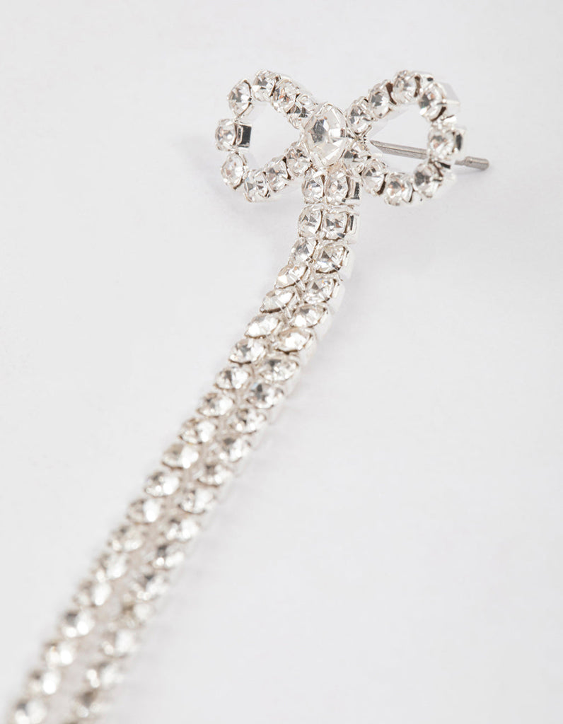 Silver Diamante Cupchain Bow Drop Earrings