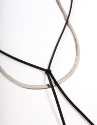 Rhodium Snake Chain Black Suede Cord Necklace Pack - link has visual effect only