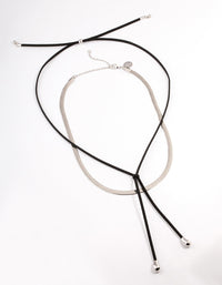 Rhodium Snake Chain Black Suede Cord Necklace Pack - link has visual effect only