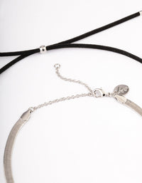 Rhodium Snake Chain Black Suede Cord Necklace Pack - link has visual effect only