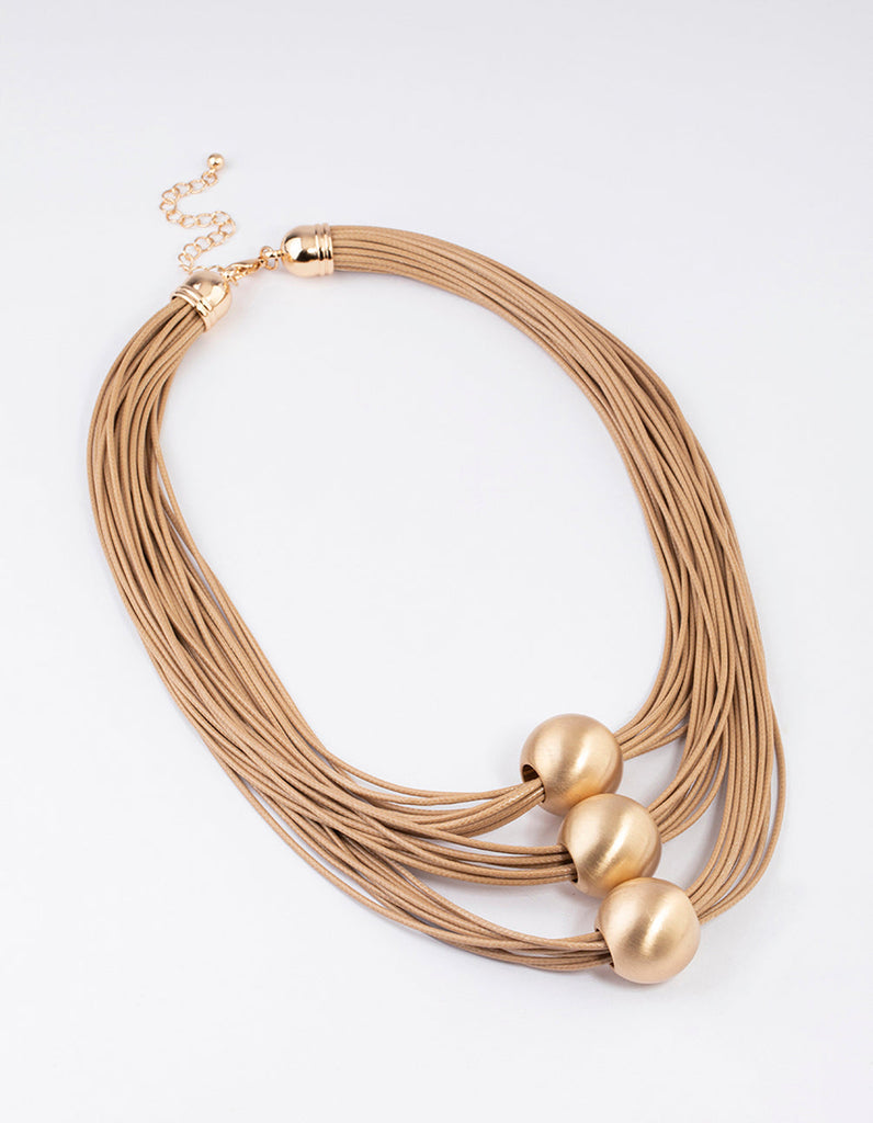 Gold Wax Cord Triangle Ball Necklace