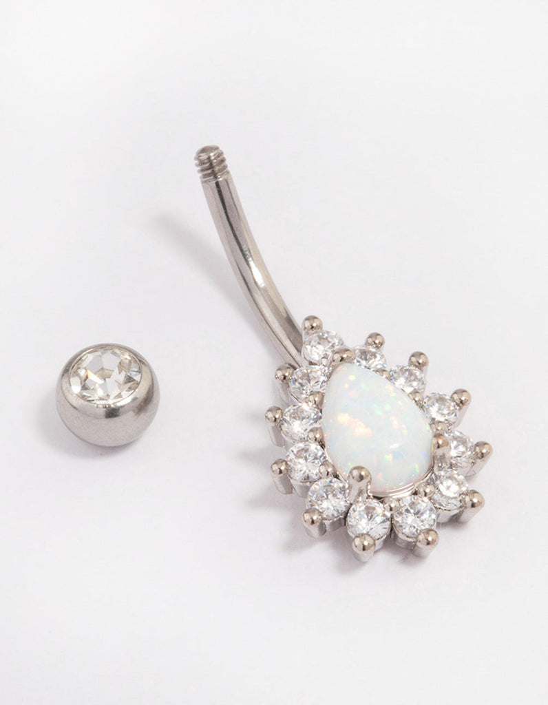 Surgical Steel Opal & Diamante Teardrop Belly Ring