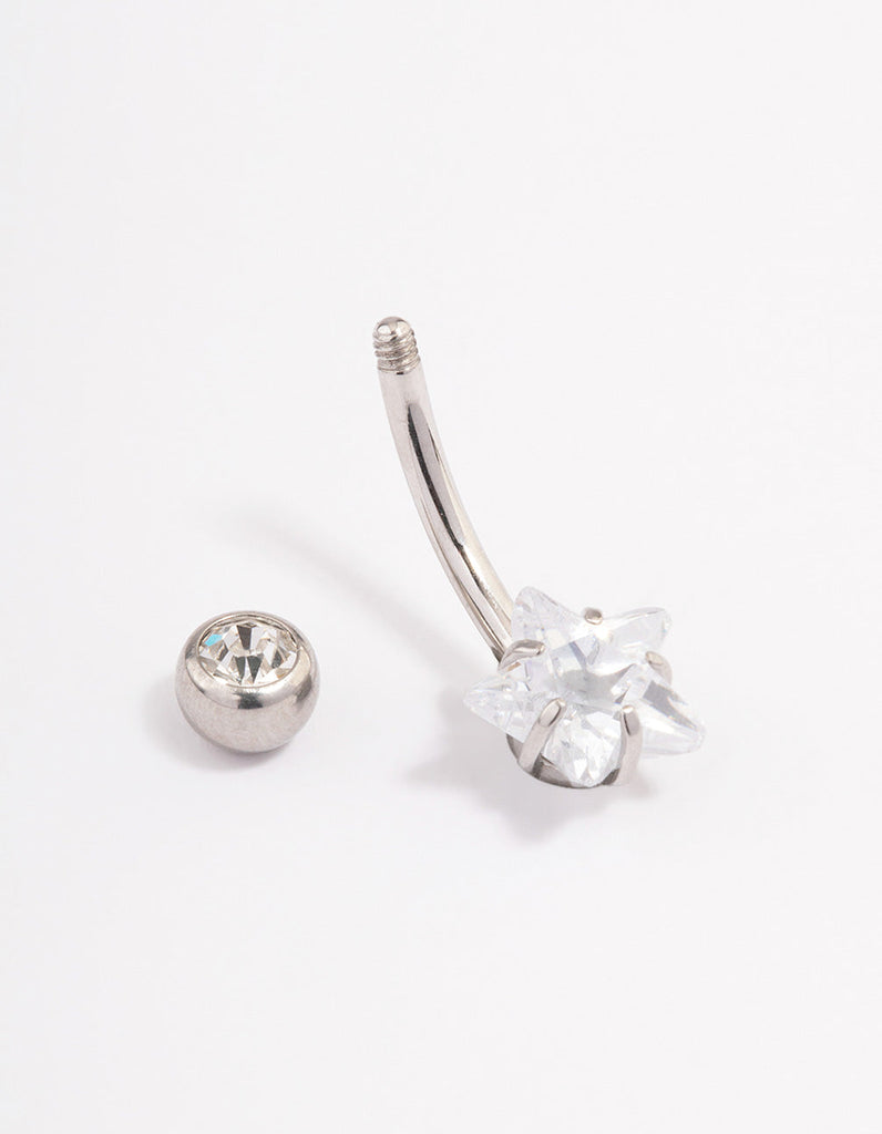 Surgical Steel Cubic Zirconia Bezel & Star Belly Ring