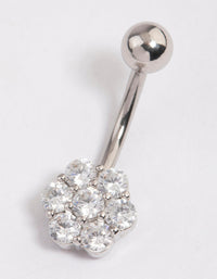 Surgical Steel Cubic Zirconia Chunky Flower Belly Ring - link has visual effect only