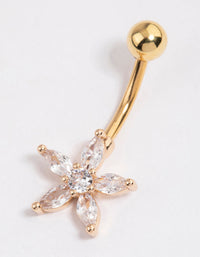 Gold Plated Surgical Steel Cubic Zirconia Daisy Belly Ring - link has visual effect only