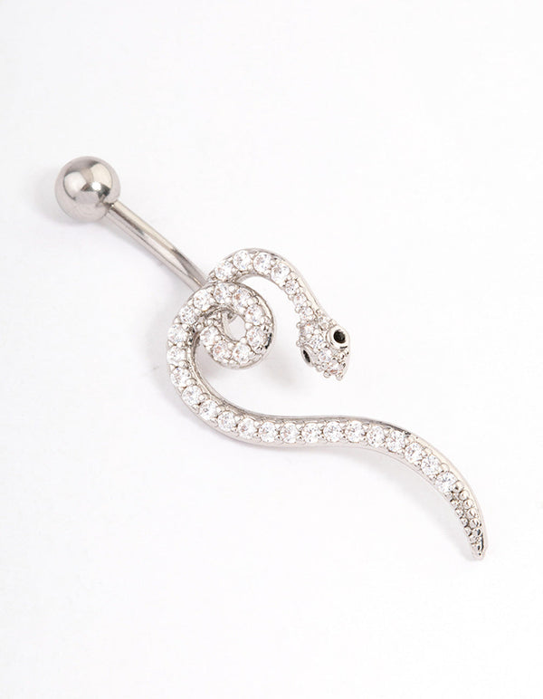 Surgical Steel Cubic Zirconia Serpent Belly Ring