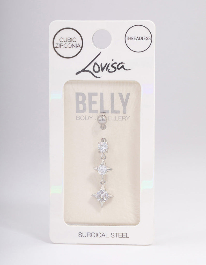 Surgical Steel Cubic Zirconia Star Drop Belly Ring