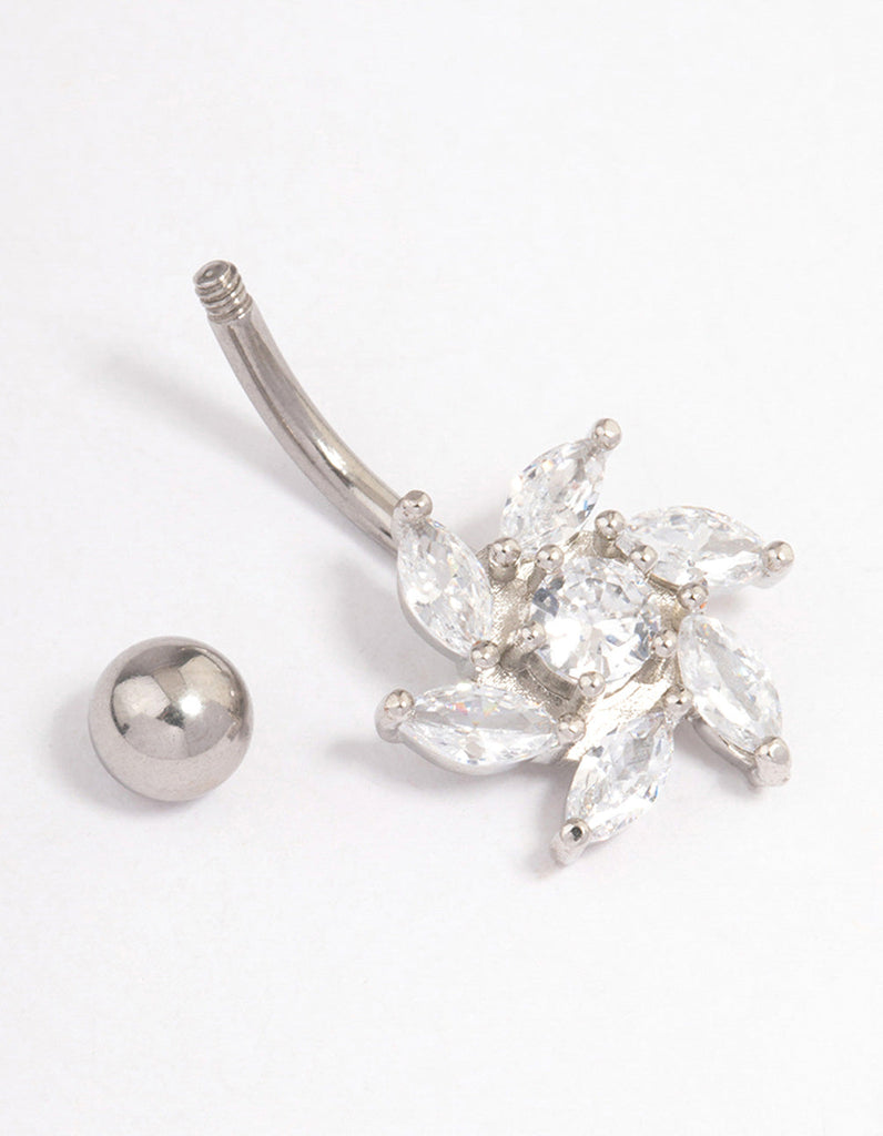 Surgical Steel Cubic Zirconia Slanted Tear Belly Ring
