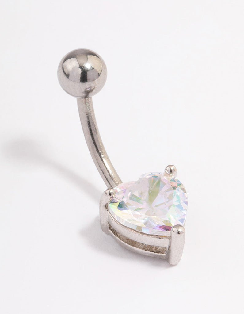 Surgical Steel Cubic Zirconia Love Heart Claw Belly Ring
