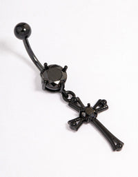 Coated Surgical Steel Cubic Zirconia Cross Drop Belly Ring - link has visual effect only