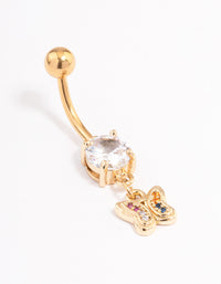 Gold Plated Surgical Steel Cubic Zirconia Rainbow Butterfly Belly Ring - link has visual effect only