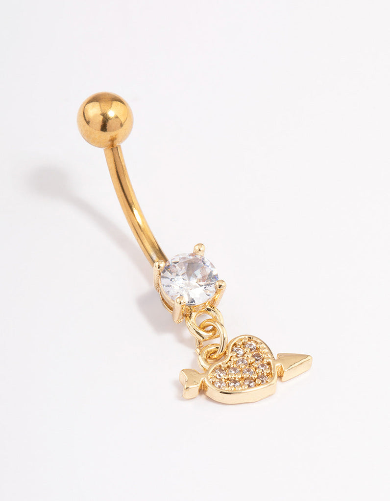 Gold Plated Surgical Steel Cubic Zirconia Cupid Heart Belly Ring