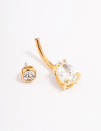 Gold Plated Surgical Steel Cubic Zirconia Bezel & Pear Belly Ring - link has visual effect only