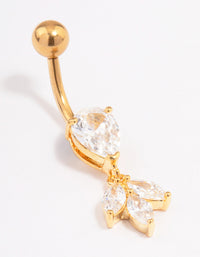 Gold Plated Surgical Steel Cubic Zirconia Pear Marquise Belly Ring - link has visual effect only