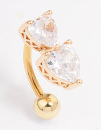 Gold Plated Surgical Steel Cubic Zirconia Heart Stacked Belly Ring - link has visual effect only