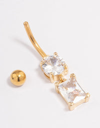 Gold Plated Surgical Steel Cubic Zirconia Baguette Charm Belly Ring - link has visual effect only