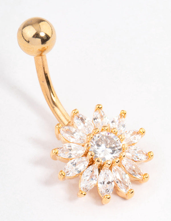 Gold Plated Surgical Steel Cubic Zirconia Cluster Large Belly Ring