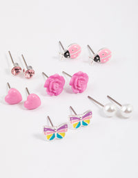 Kids Pink Rose Stud Earrings 6-Pack - link has visual effect only