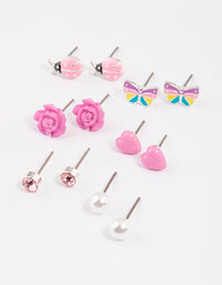 Kids Pink Rose Stud Earrings 6-Pack - link has visual effect only