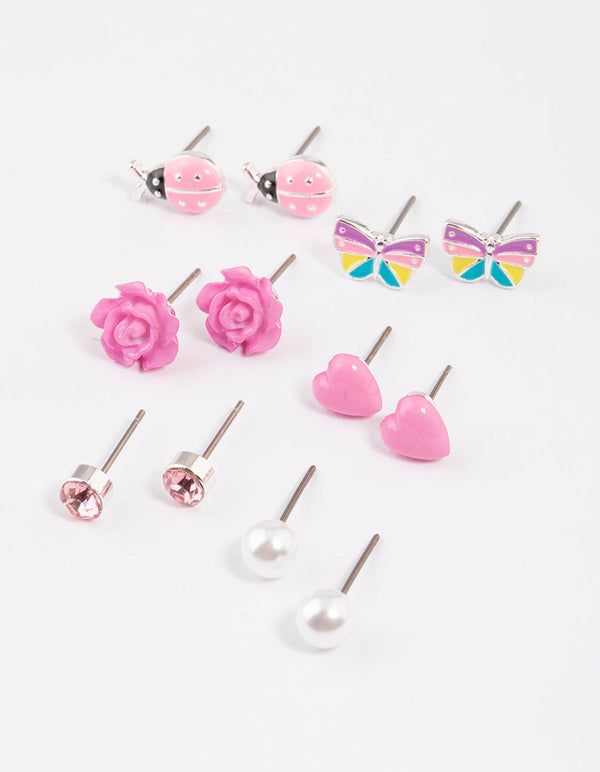 Kids Pink Rose Stud Earrings 6-Pack
