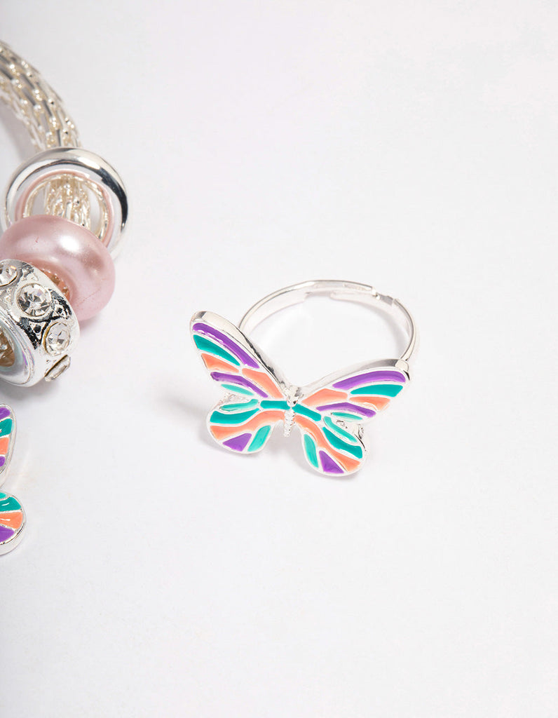 Kids Stretch Glitter Butterfly Bracelet & Ring Set