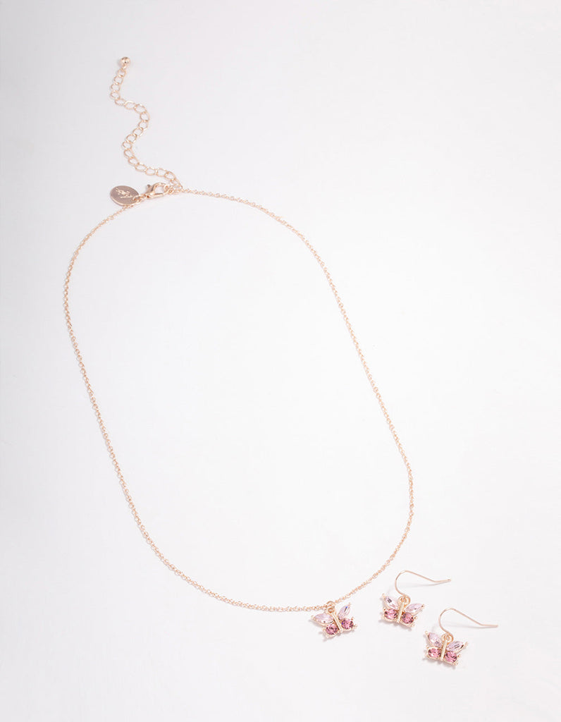 Rose Gold Diamante Butterfly Jewellery Set