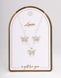 Silver Pave Butterfly Jewellery Set - link has visual effect only