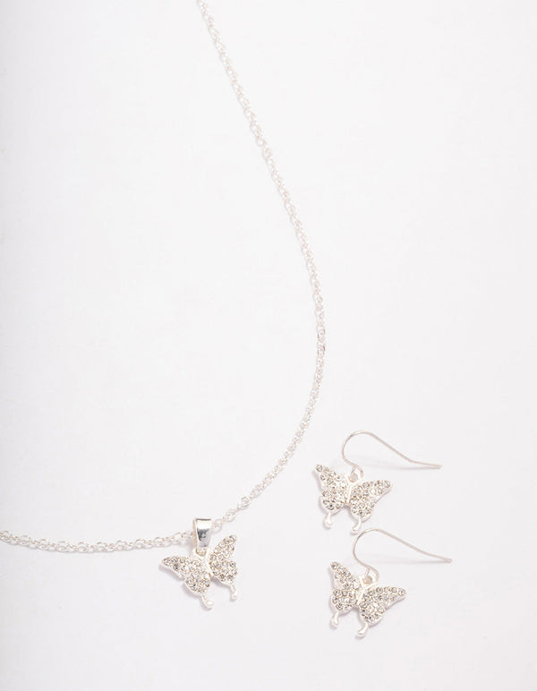 Silver Pave Butterfly Jewellery Set