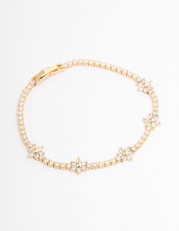 Gold Plated Flower Cupchain Tennis Bracelet