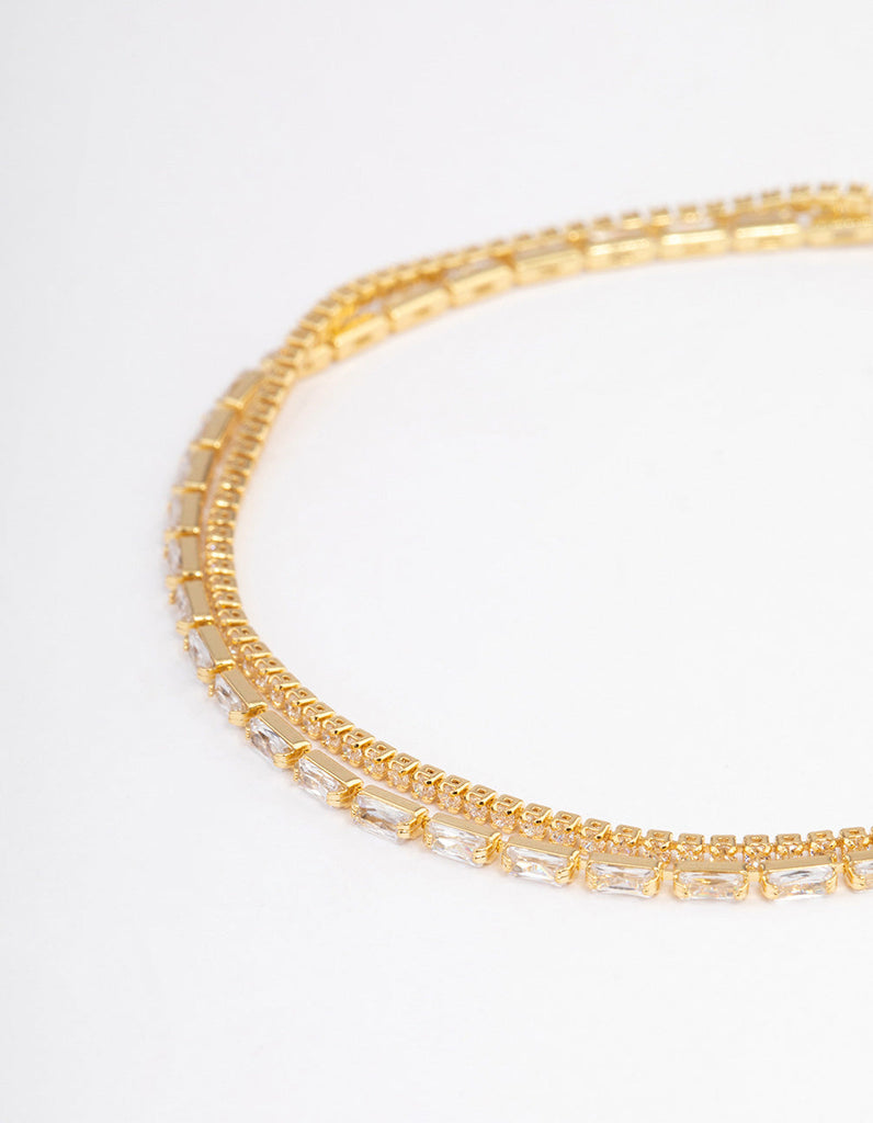 Gold Plated Dainty Baguette Cupchain Bracelet