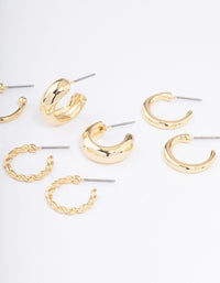 Gold Plated Smooth Chunky Hoop Earrings 4-Pack - link has visual effect only