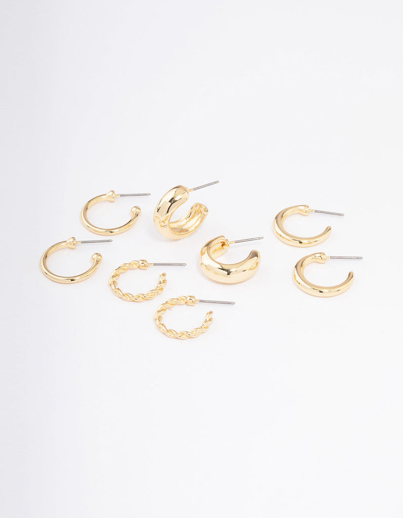 Gold Plated Smooth Chunky Hoop Earrings 4-Pack