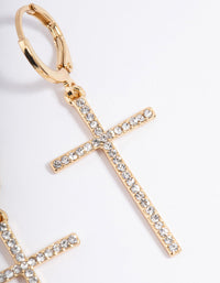 Gold Plated Diamante Large Cross Drop Earrings - link has visual effect only