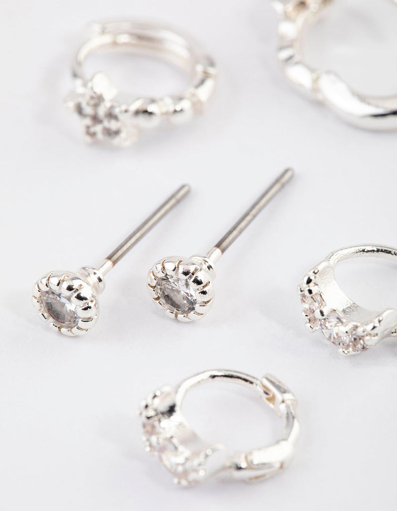 Silver Celestial Diamante Stud Earrings Pack
