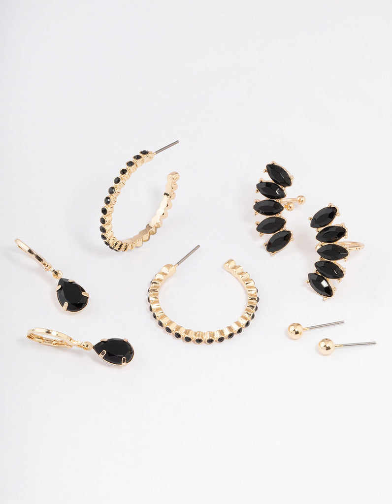 Gold Teardrop Diamante Stud Earrings 4-Pack
