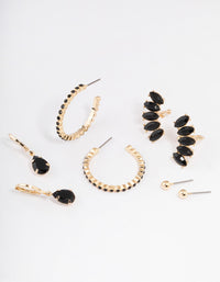 Gold Teardrop Diamante Stud Earrings 4-Pack - link has visual effect only