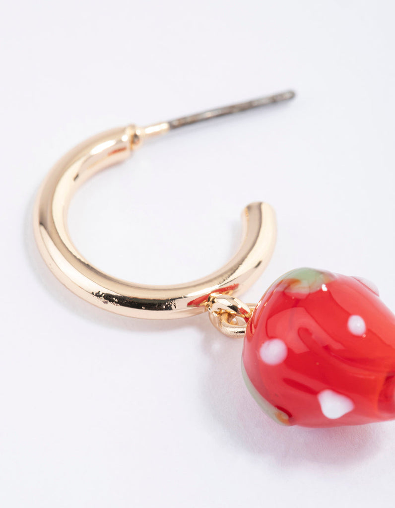 Red Mini Strawberry Huggie Earrings