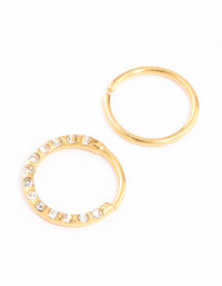 Gold Plated Titanium Cubic Zirconia Textured Nose Ring Pack - link has visual effect only