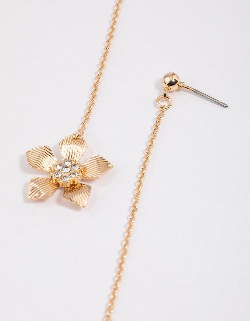 Gold Flower Chain Drop Earrings